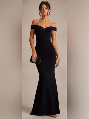 Lipsy London beaded off the shoulder gown